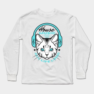 HOUSE MUSIC  - Headphone Cat (Blue/Black) Long Sleeve T-Shirt